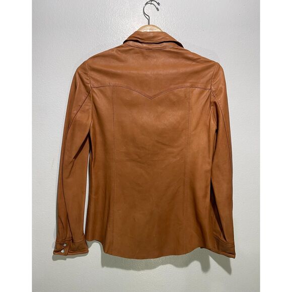Fini C'est leather shirt perl sap mochamuse brown classic western casual women S - Picture 3 of 7